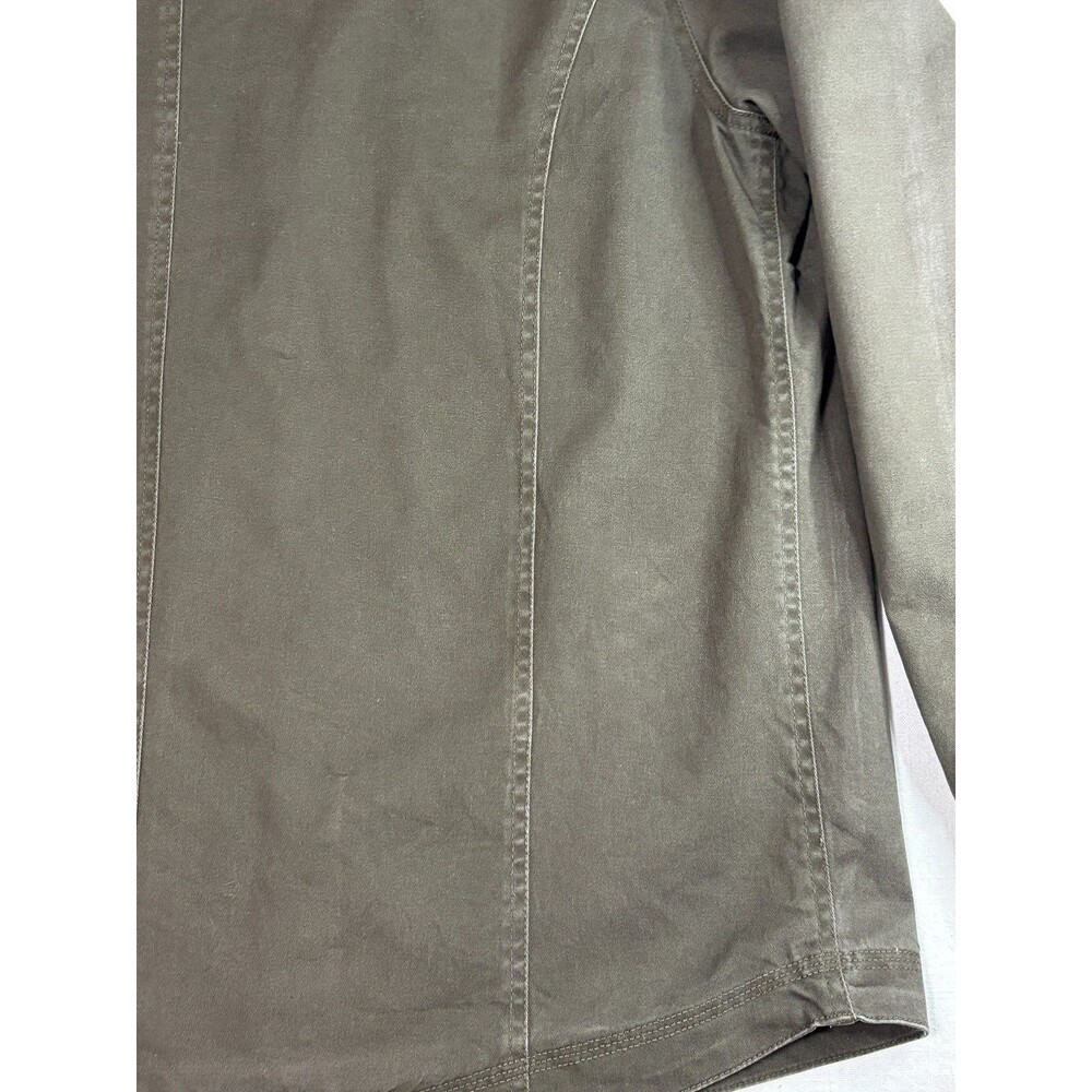 Flag Anthem Olive Mock Neck Trucker Military Shirt Jacket Zip Up Hidden Button - Picture 15 of 16